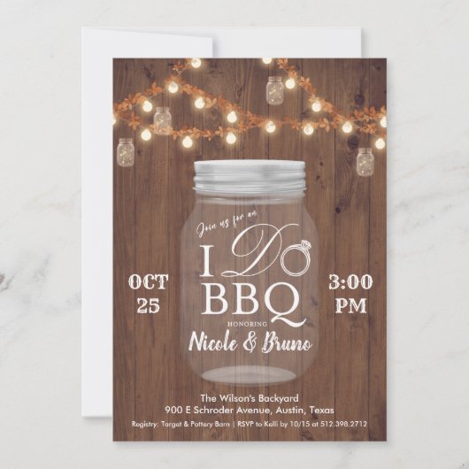 Rustic I DO BBQ Mason Jar Uitnodiging (Voorkant)