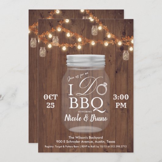 Rustic I DO BBQ Mason Jar Uitnodiging (Voorkant / Achterkant)