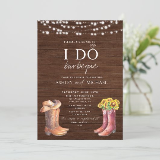 Rustic I Do BBQ Modern Country Couple Shower Foto Kaart (Staand voorkant)