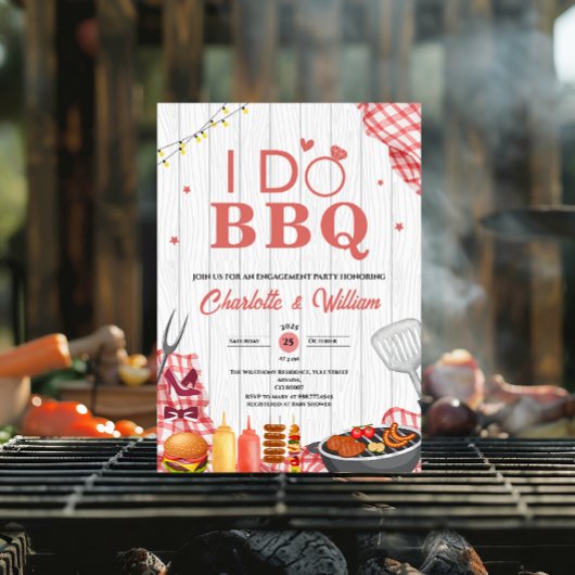 Rustic i Do BBQ Plaid Engagement Party Kaart