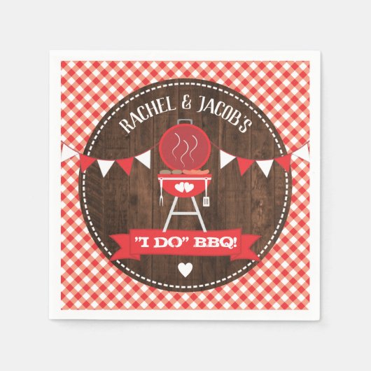 Rustic I DO BBQ Rood Huwelijk Uitnodiging Bruidsdo Servet (Voorkant)