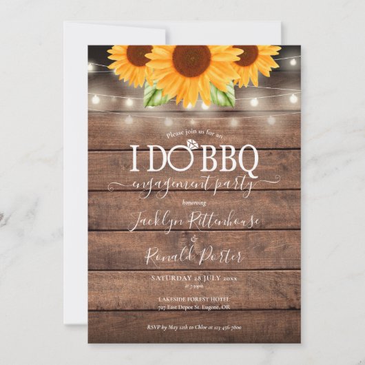 Rustic I Do BBQ Sunflower Slingerlichtjes Trouwfee Kaart (Voorkant)