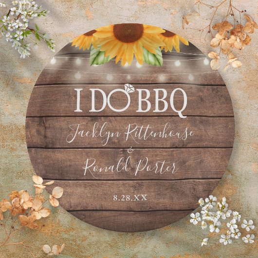 Rustic I Do BBQ Sunflower String Lights Verloving Papieren Bordje