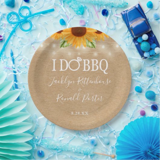 Rustic I Do BBQ Sunflower String Lights Verloving Papieren Bordje (Feest)