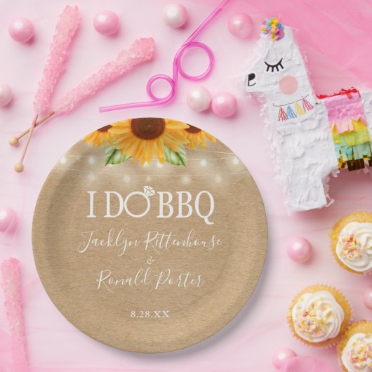 Rustic I Do BBQ Sunflower String Lights Verloving Papieren Bordje (Feest)