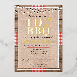 Rustic I Do BBQ Verloving Feest Koppel Bruisbad Folie Uitnodiging