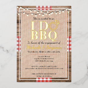 Rustic I Do BBQ Verloving Feest Koppel Bruisbad Folie Uitnodiging
