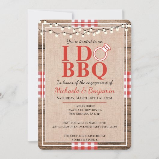Rustic I Do BBQ Verloving Feest Koppel Bruisbad Kaart (Voorkant)