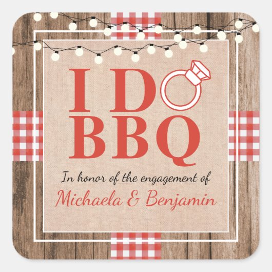 Rustic I Do BBQ Verloving Feest Koppels Bruids Sho Vierkante Sticker (Voorkant)