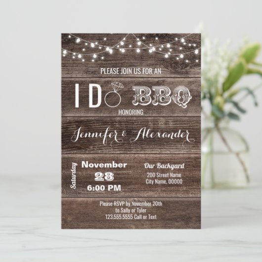 Rustic I Do BBQ Wedding Engagement Party Kaart (Staand voorkant)