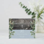 Rustic Icy Blauwe Bladgroen Huwelijk Bewaar de Dat Briefkaart (Staand voorkant)