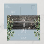 Rustic Icy Blue Foliage Wedding Save the Date Uitnodiging Briefkaart (Voorkant / Achterkant)