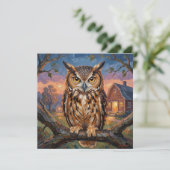 Rustic Impasto Great Horned Owl Blank (Staand voorkant)