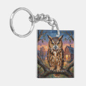 Rustic Impasto Great Horned Owl  Sleutelhanger (Voorkant Links)