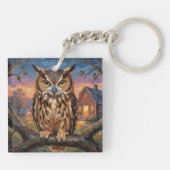 Rustic Impasto Great Horned Owl  Sleutelhanger (Achterkant)