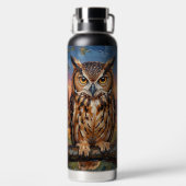 Rustic Impasto Great Horned Owl  Waterfles (Achterkant)