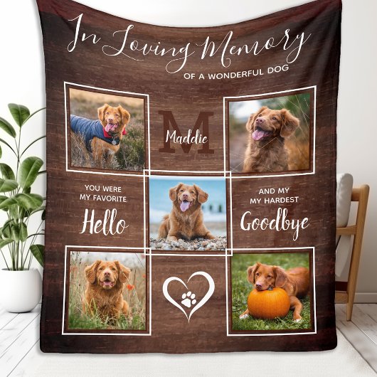 Rustic in Loing Memory Photo Collage Pet Memorial Fleece Deken