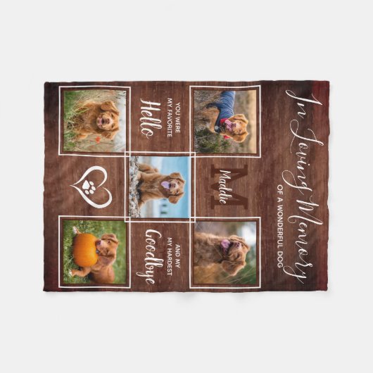 Rustic in Loing Memory Photo Collage Pet Memorial Fleece Deken (Voorkant (Horizontaal))