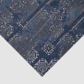 Rustic Indigo Blue Damask op gecrateerd hout Tissuepapier (Detail)