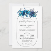 Rustic Indigo Peony Mason Jar Wedding Kaart (Voorkant)