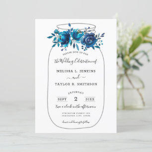 Rustic Indigo Peony Mason Jar Wedding Kaart