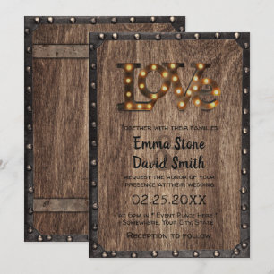 Rustic Industrial Wedding Love Sign Metal & Wood Kaart