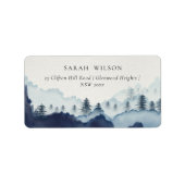 Rustic Ink Blue Navy Pine Bossen Mountain Adres Etiket (Voorkant)