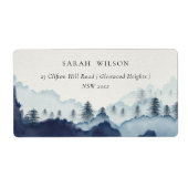 Rustic Ink Blue Navy Pine Bossen Mountain Adres Etiket (Voorkant)