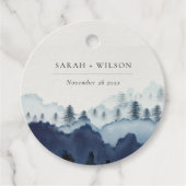 Rustic Ink Blue Navy Pine Bossen Mountain Weddensc Bedankjes Labels (Voorkant)