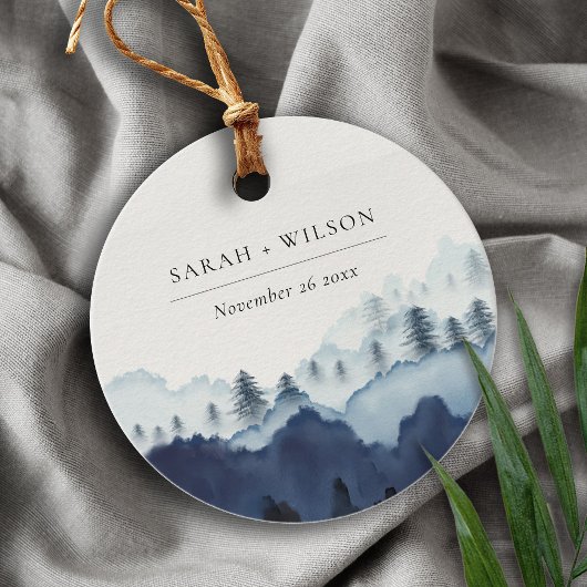 Rustic Ink Blue Navy Pine Bossen Mountain Weddensc Bedankjes Labels