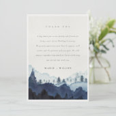 Rustic Ink Blue Navy Pine Bossen Mountain Weddensc Bedankkaart (Staand voorkant)