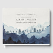 Rustic Ink Blue Navy Pine Bossen Mountain Weddensc Gastenboek (Voorkant)