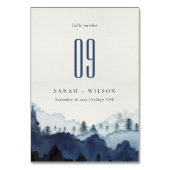 Rustic Ink Blue Navy Pine Bossen Mountain Weddensc Kaart (Achterkant)