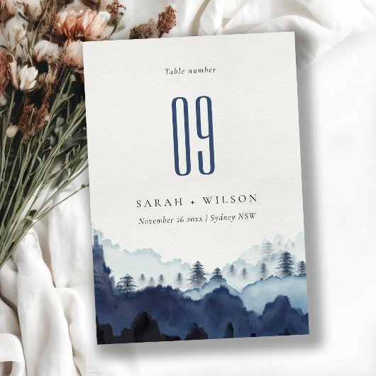 Rustic Ink Blue Navy Pine Bossen Mountain Weddensc Kaart