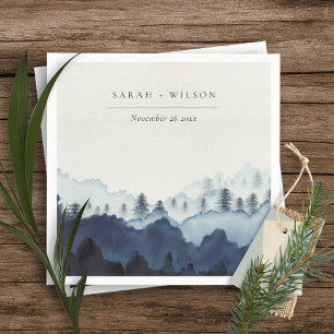 Rustic Ink Blue Navy Pine Bossen Mountain Weddensc Servet