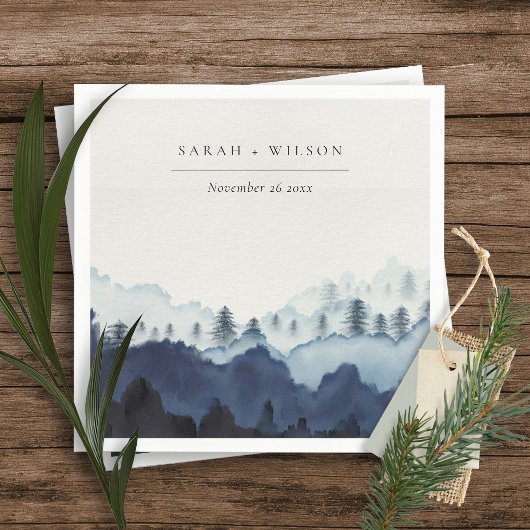 Rustic Ink Blue Navy Pine Bossen Mountain Weddensc Servet
