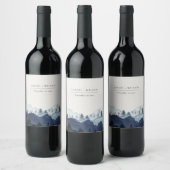 Rustic Ink Blue Navy Pine Bossen Mountain Weddensc Wijn Etiket (Flessen)