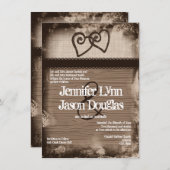 Rustic Intertwined Hearts Wedding Invitations Kaart (Voorkant / Achterkant)