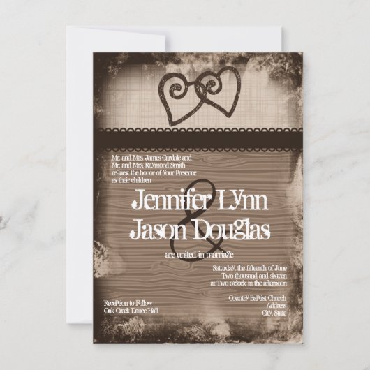 Rustic Intertwined Hearts Wedding Invitations Kaart (Voorkant)
