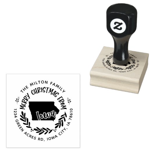 rustic iowa merry kerst return address rubberstempel (Gestempeld)