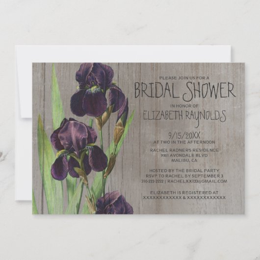Rustic Iris Bridal Shower-uitnodigingen Kaart (Voorkant)