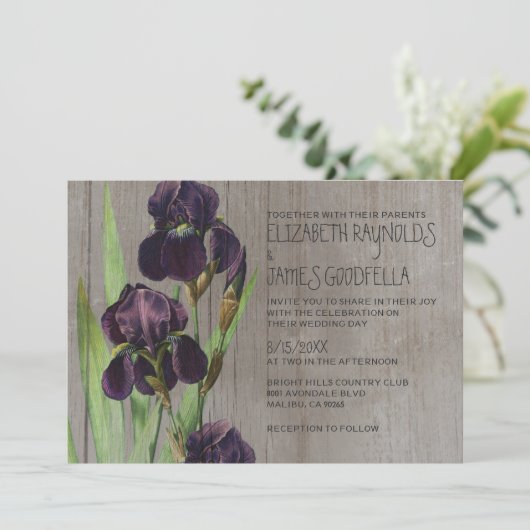 Rustic Iris Wedding Invitations Kaart (Staand voorkant)