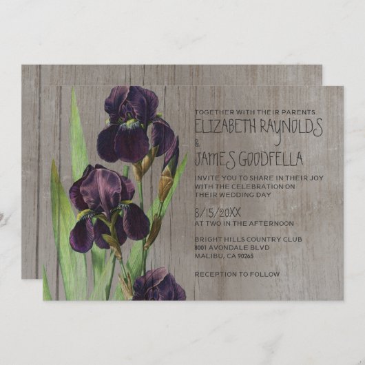 Rustic Iris Wedding Invitations Kaart (Voorkant / Achterkant)