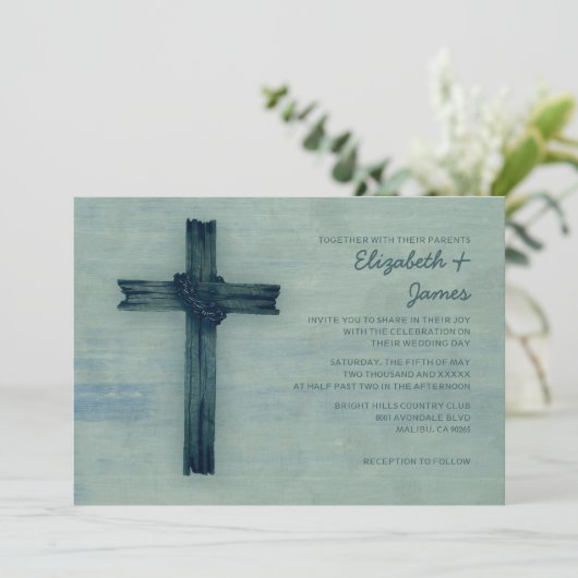 Rustic Iron Cross Wedding Invitations Kaart (Staand voorkant)