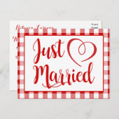 Rustic is net getrouwd met Red Gingham checkt brui Aankondigingskaart (Voorkant / Achterkant)