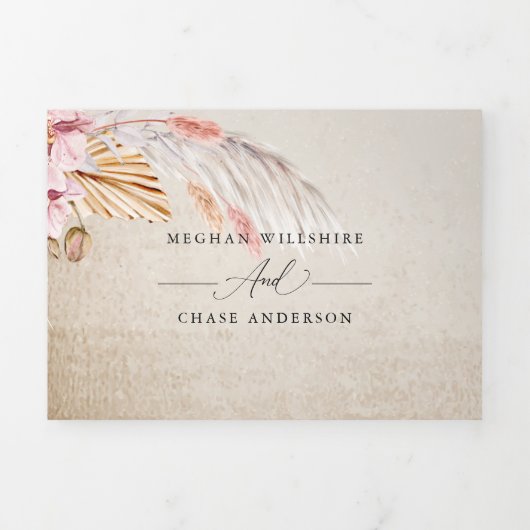 Rustic Ivory Blush Pampas Grass  Tri Fold Drieluik Uitnodiging (Cover)
