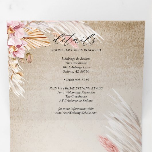 Rustic Ivory Blush Pampas Grass  Tri Fold Drieluik Uitnodiging (Binnenzijde eerst)