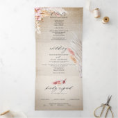 Rustic Ivory Blush Pampas Grass Tri Fold Drieluik Uitnodiging (Binnen)