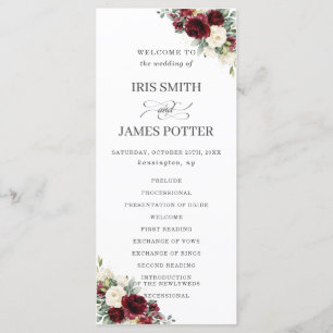 Rustic Ivory Burgundy Floral Wedding Programme Programmakaart