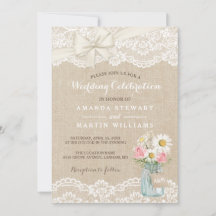 Rustic Ivory Burlap Lace Floral Mason Jar Wedding